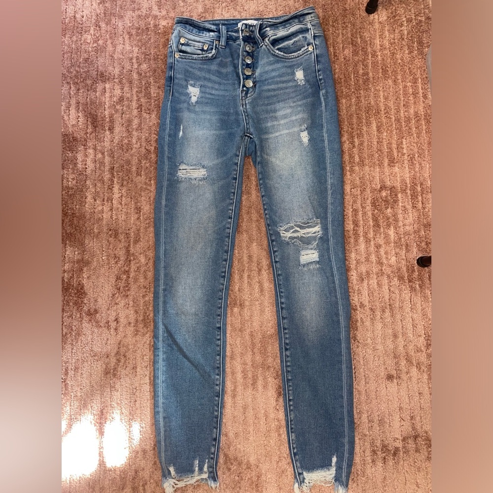 Zenana Outfitters High Rise Blue Distressed Skinny Jeans